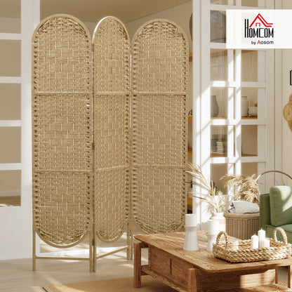 3-Panel Folding Freestanding Privacy Screen, Natural Wood Finish