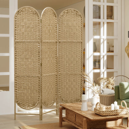 3-Panel Folding Freestanding Privacy Screen, Natural Wood Finish
