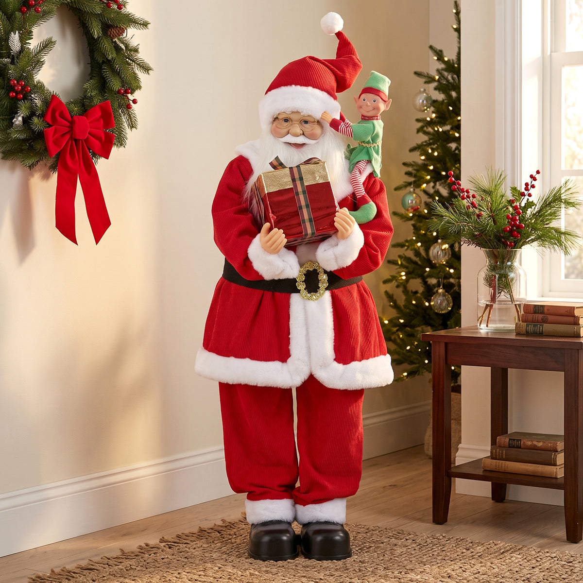 4ft Christmas Singing Dancing Santa Claus with Elf, Gift Box