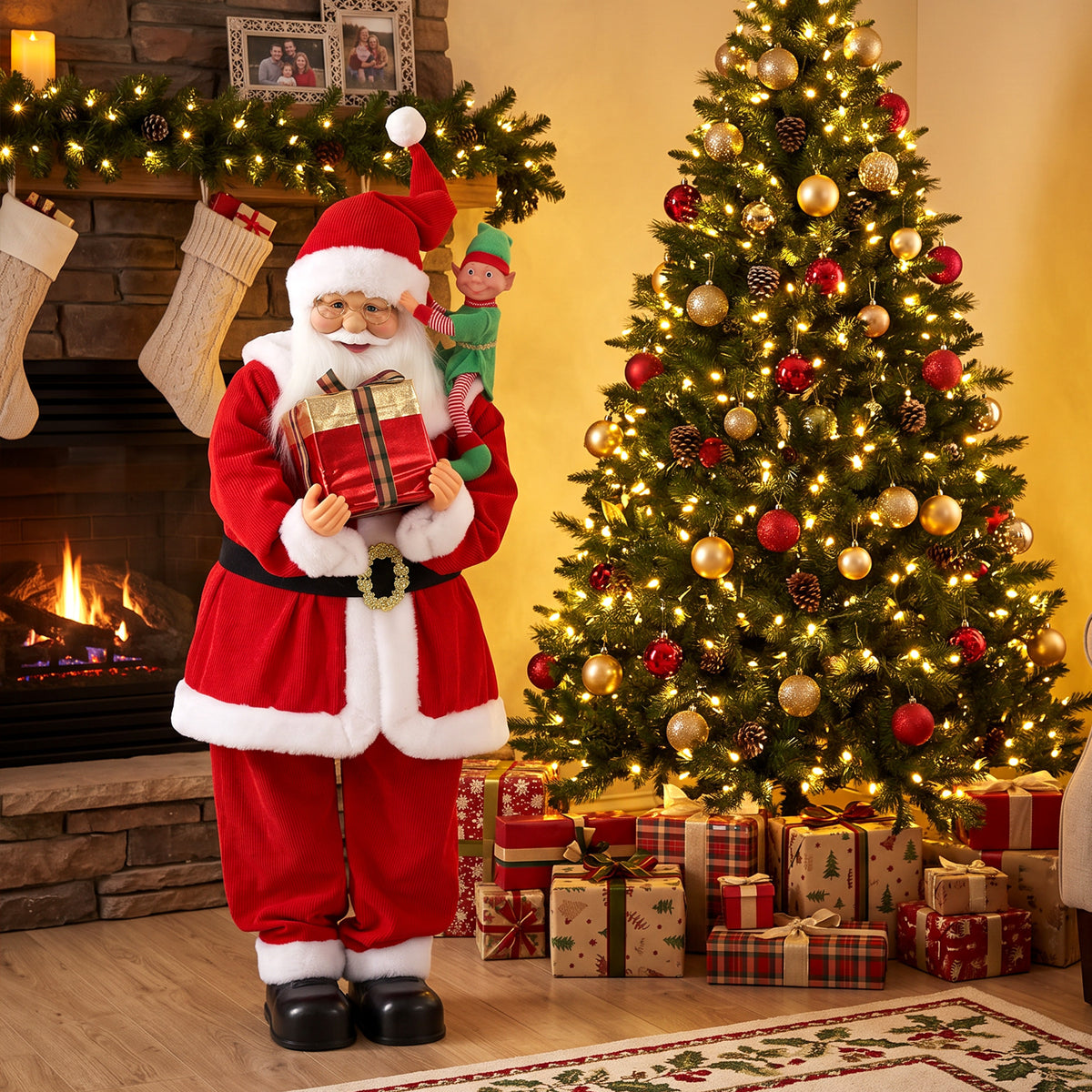 4ft Christmas Singing Dancing Santa Claus with Elf, Gift Box