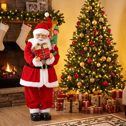 4ft Christmas Singing Dancing Santa Claus with Elf, Gift Box