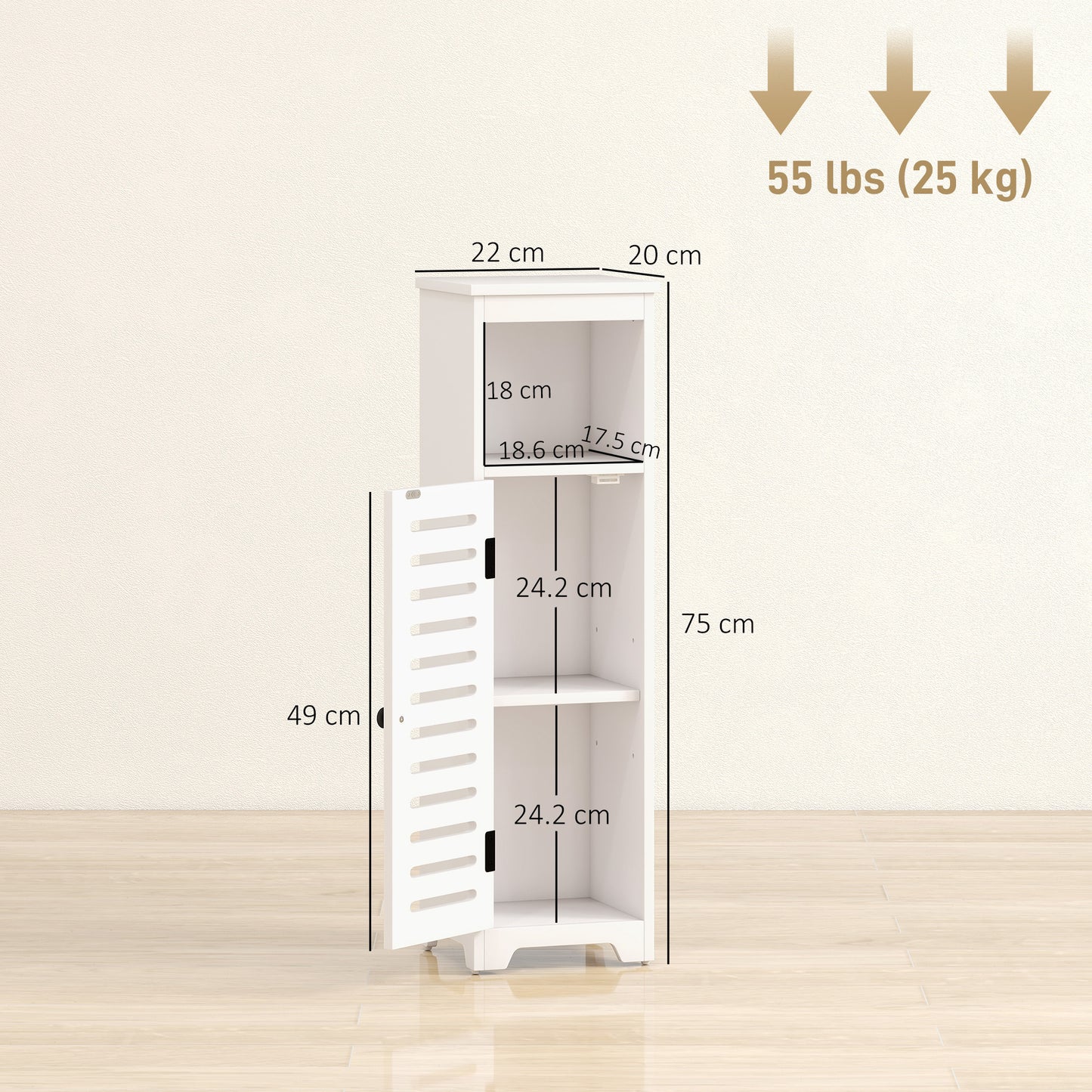 Bathroom Cabinet, Bathroom Floor Cabinet with Adjustable Shelf, White