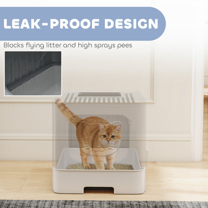 Foldable Cat Litter Box with Lid, Slide-Out Drawer, Grey