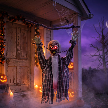 43" Hanging Animated Chained Zombie Halloween Decoration for Scary Garden
