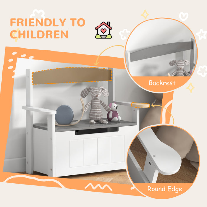 2 in 1 Toy Box for Kids with Safety Lid for Bedroom, Nursery, Grey