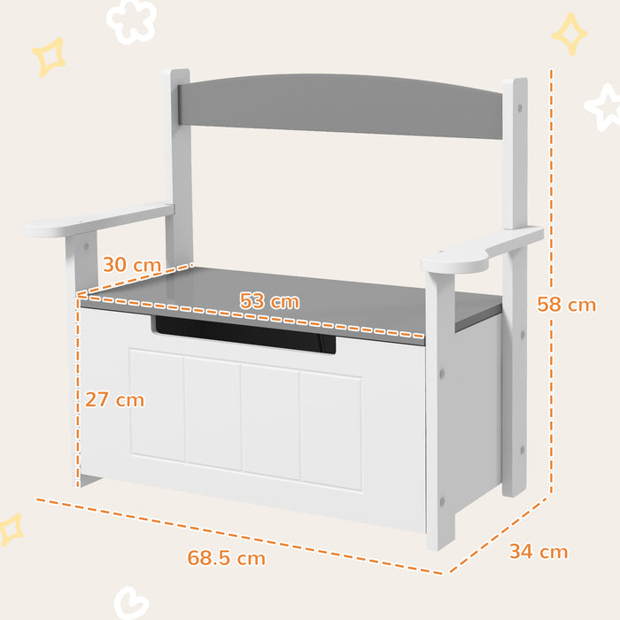 2 in 1 Toy Box for Kids with Safety Lid for Bedroom, Nursery, Grey