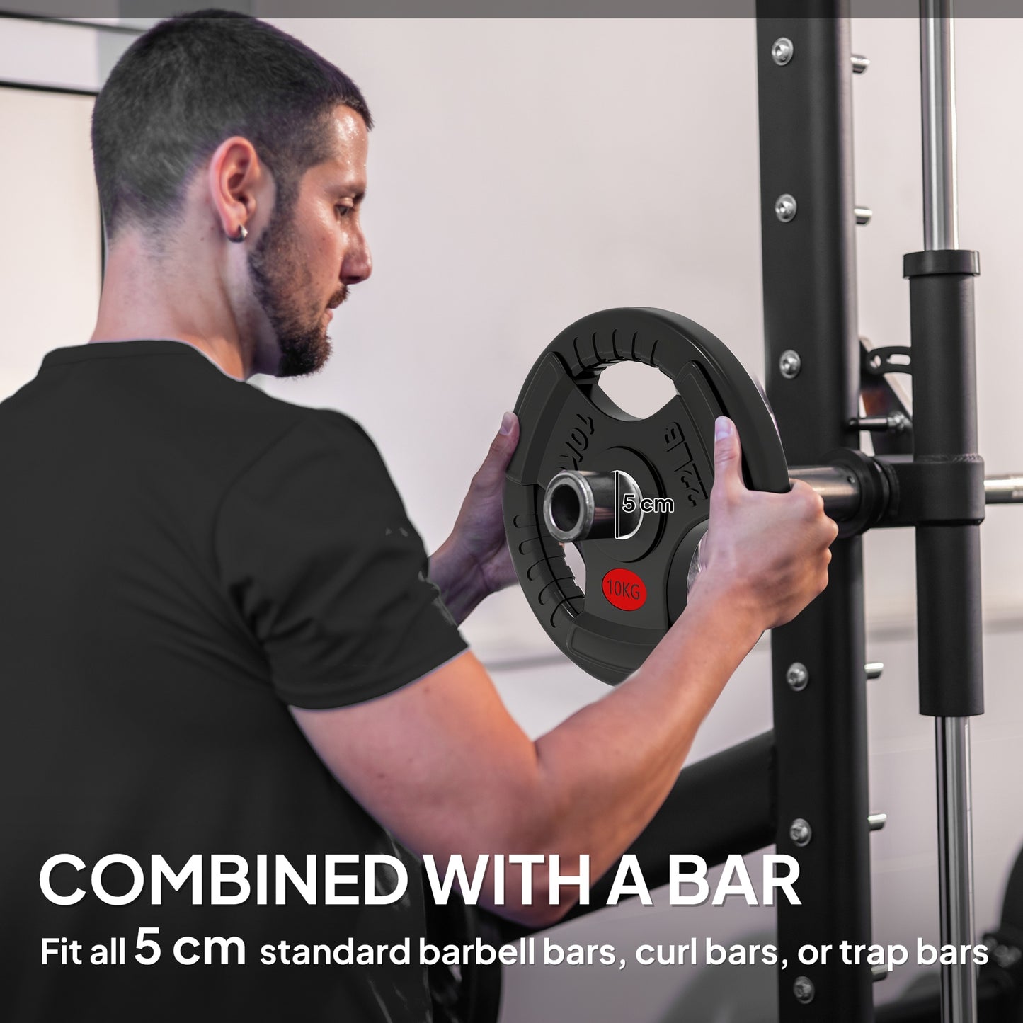 Olympic Weight Plates, 2"/5cm Weight Disc Pair with Tri-Grips, 2 x 10kg Dumbbell Plates for Weightlifting and Strength Training Home Gym Fitness Workout, Black