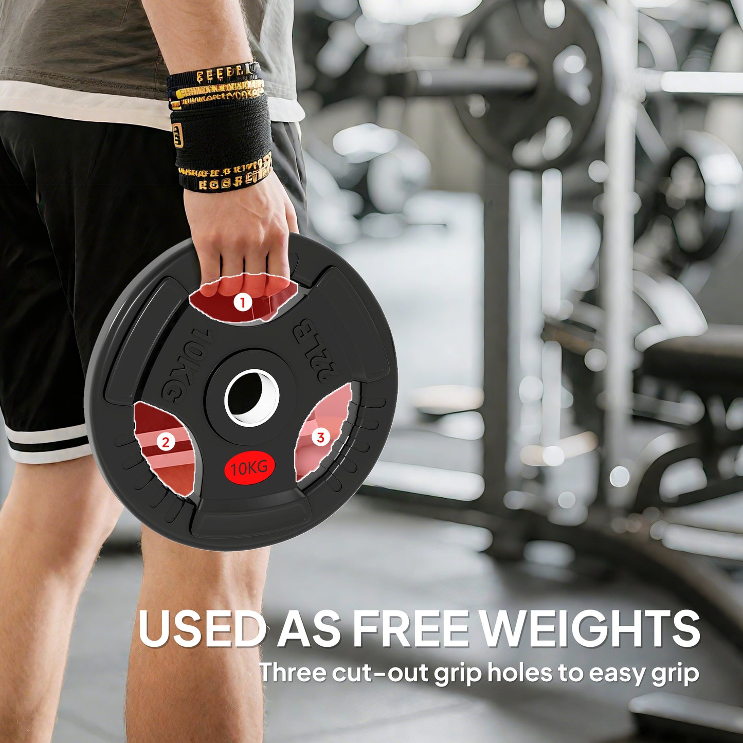 2 x 10kg Olympic Weight Plates, Weight Plate Discs with Tri-Grips