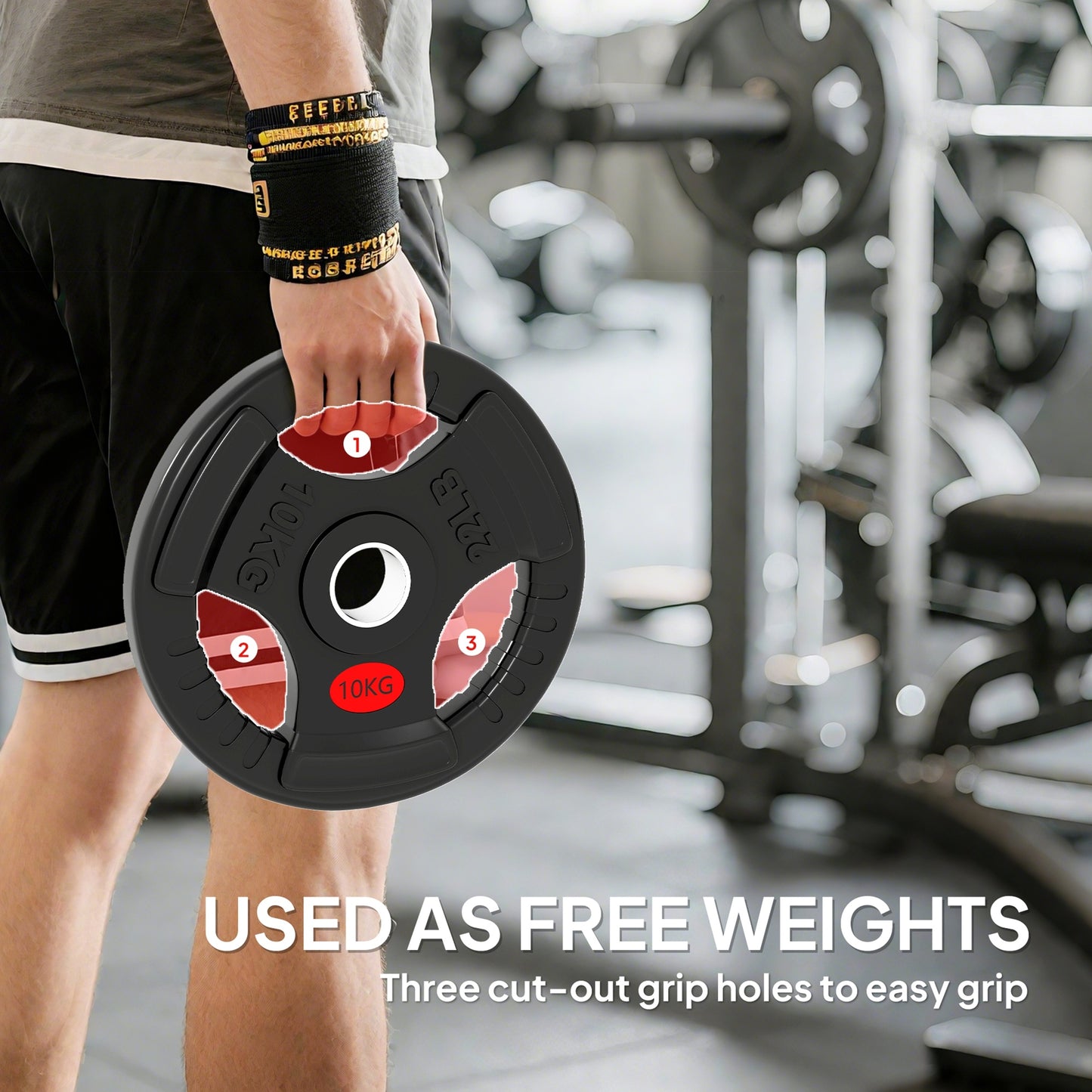 Olympic Weight Plates, 2"/5cm Weight Disc Pair with Tri-Grips, 2 x 10kg Dumbbell Plates for Weightlifting and Strength Training Home Gym Fitness Workout, Black