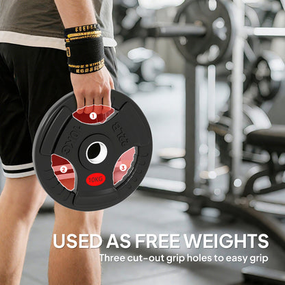 Olympic Weight Plates, 2"/5cm Weight Disc Pair with Tri-Grips, 2 x 10kg Dumbbell Plates for Weightlifting and Strength Training Home Gym Fitness Workout, Black