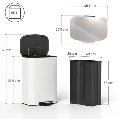 Pedal Bin with Soft-Close Lid, 50L Kitchen Bin with Carry Handle Cream