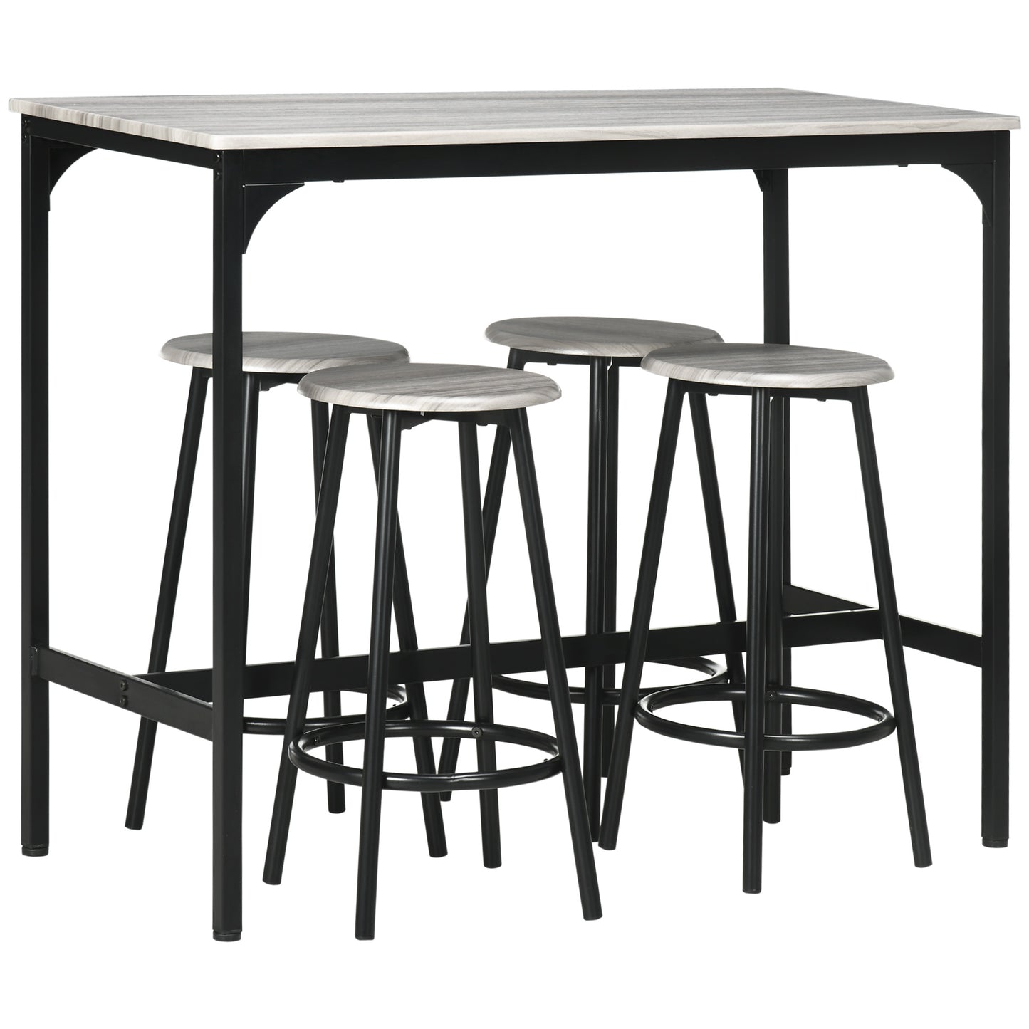5 Piece Bar Table and Stools Set with Metal Frame Grey
