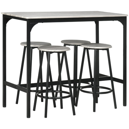 5 Piece Bar Table and Stools Set with Metal Frame Grey