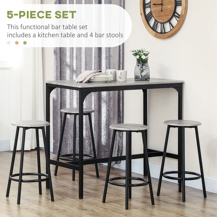 5 Piece Bar Table and Stools Set with Metal Frame Grey