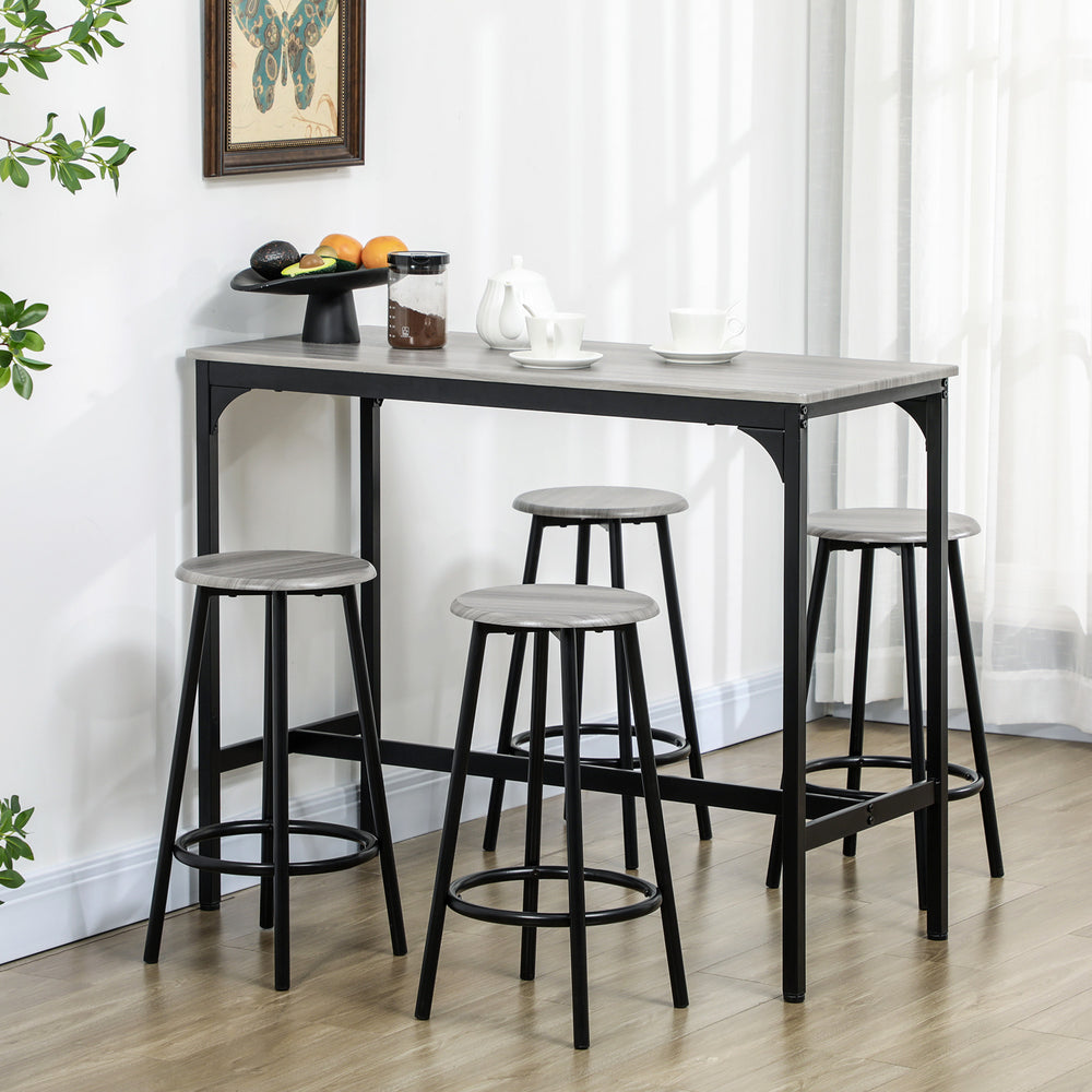 5 Piece Bar Table and Stools Set with Metal Frame Grey