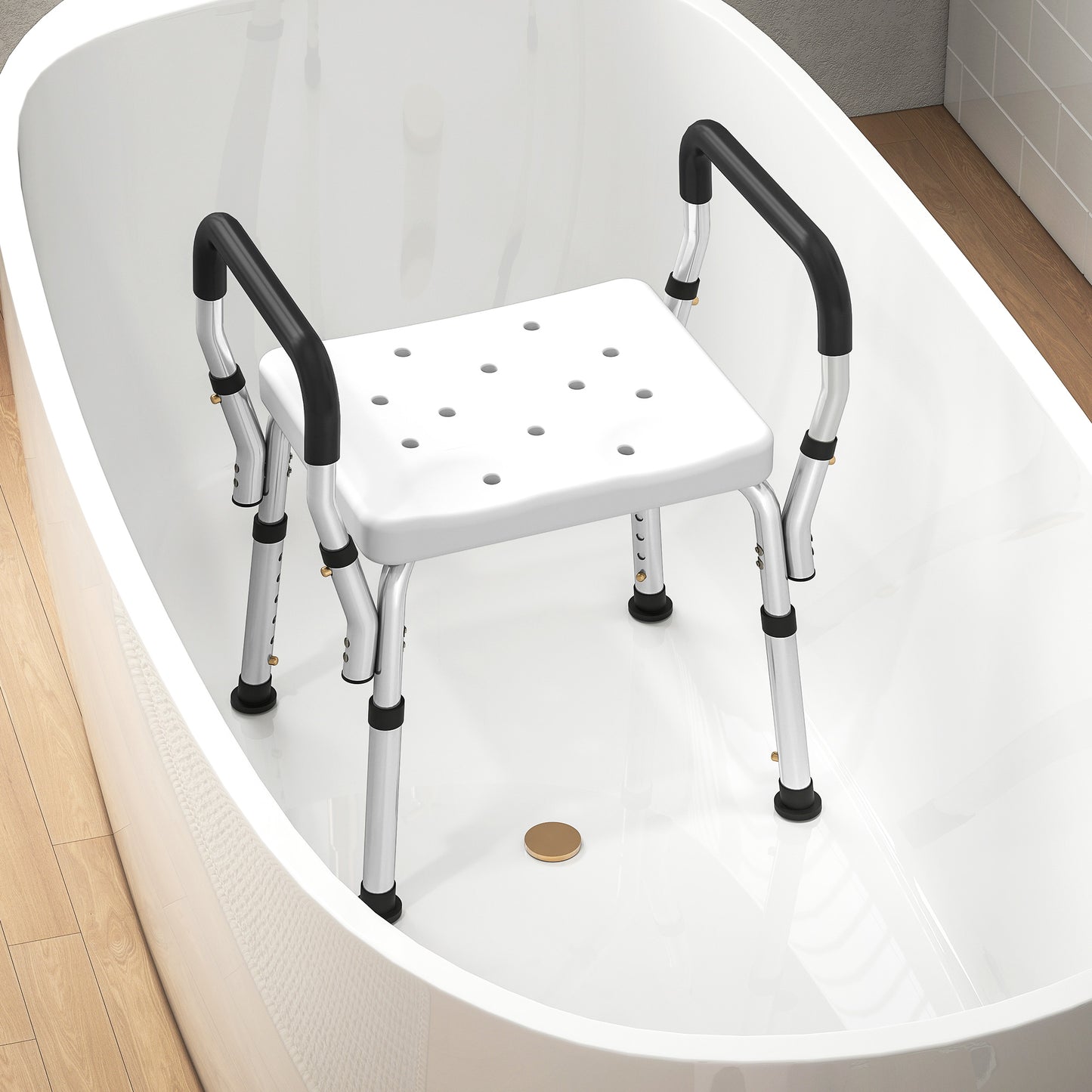 Rust-Free Aluminium Bath Chair with Adjustable Height, White