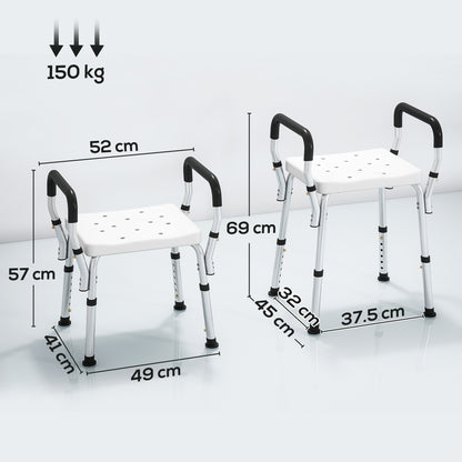 Rust-Free Aluminium Bath Chair with Adjustable Height, White