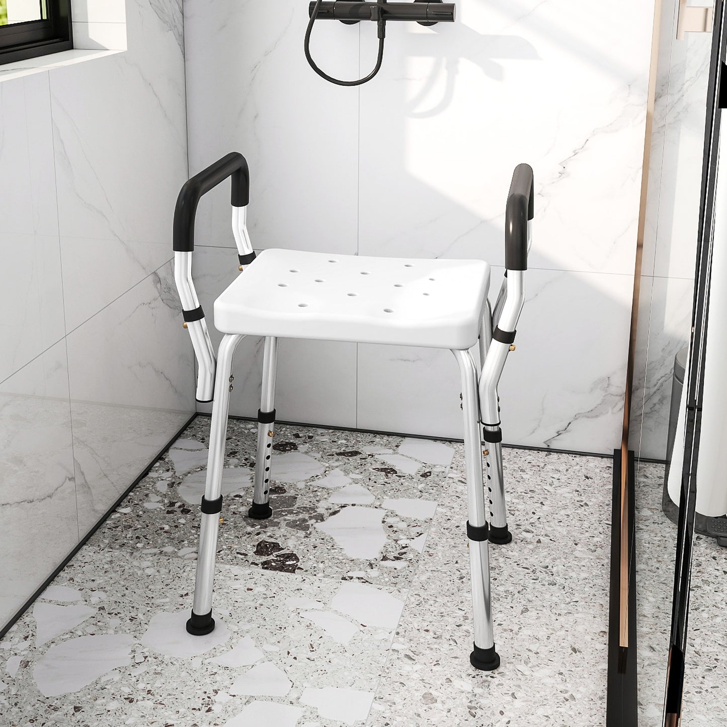 Rust-Free Aluminium Bath Chair with Adjustable Height, White