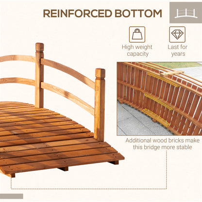 Wooden Garden Bridge with Safety Railings, Classic Arc Footbridge