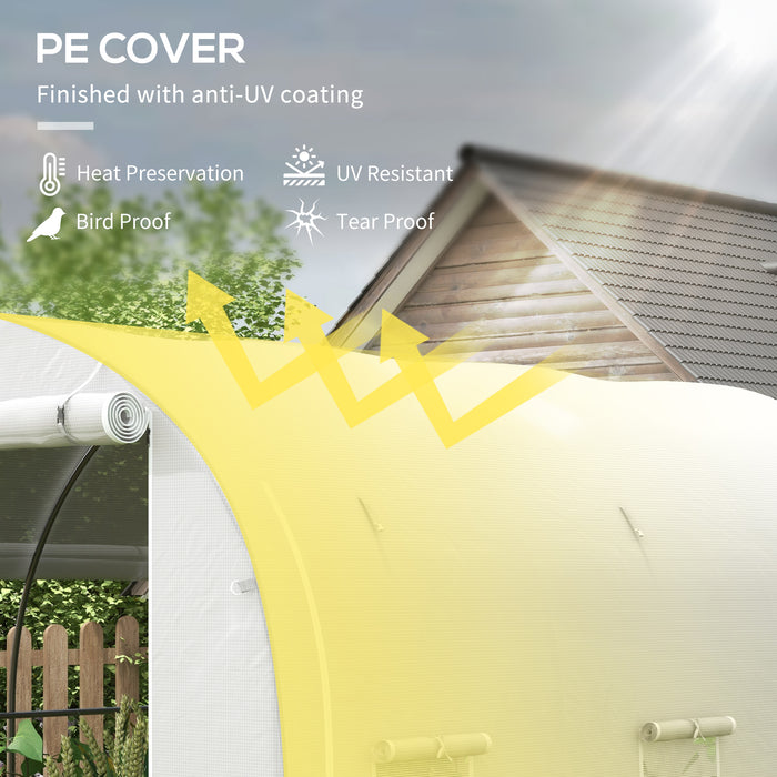 Polytunnel Greenhouse with PE Cover, Galvanised Steel Frame, White