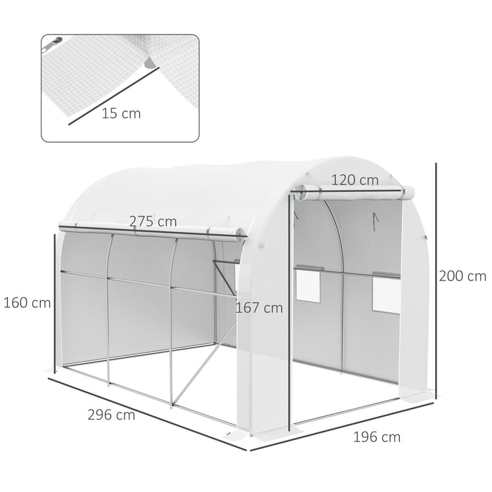 Polytunnel Greenhouse with PE Cover, Galvanised Steel Frame, White