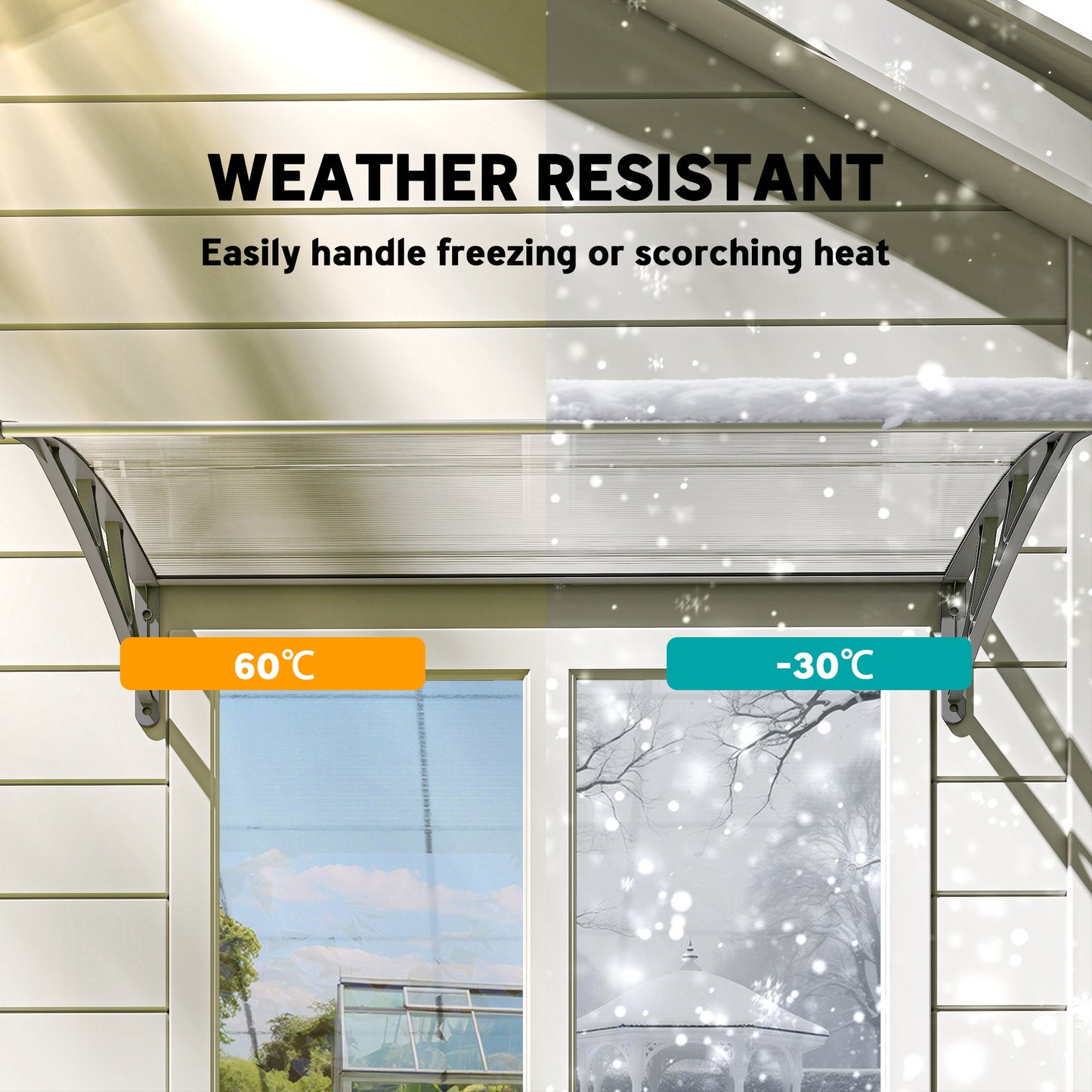 Door Canopy Outdoor Awning Rain Shelter for Window Porch, Grey