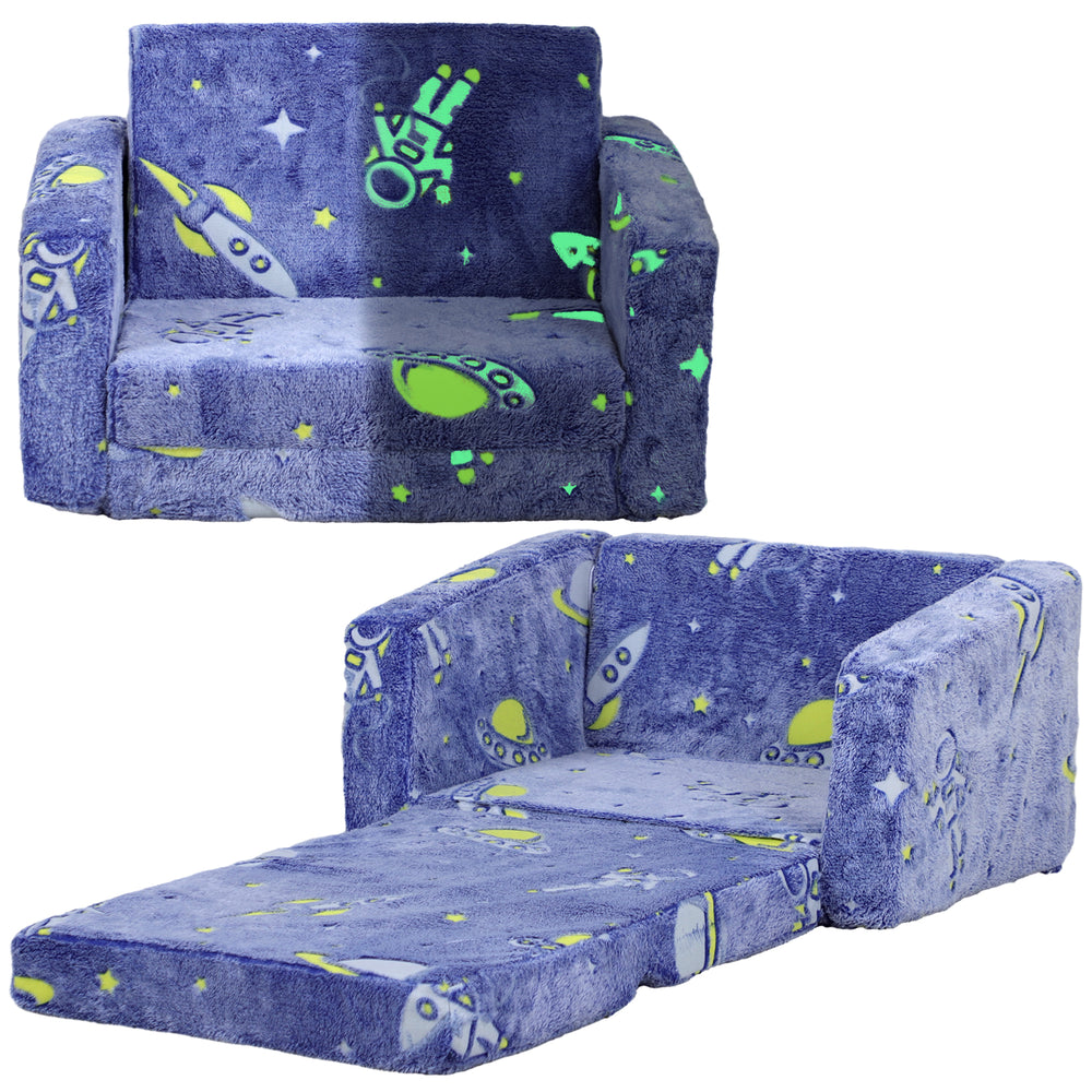 2 in 1 Kids Chair Bed with Glow in The Dark Cosmic Design, Blue