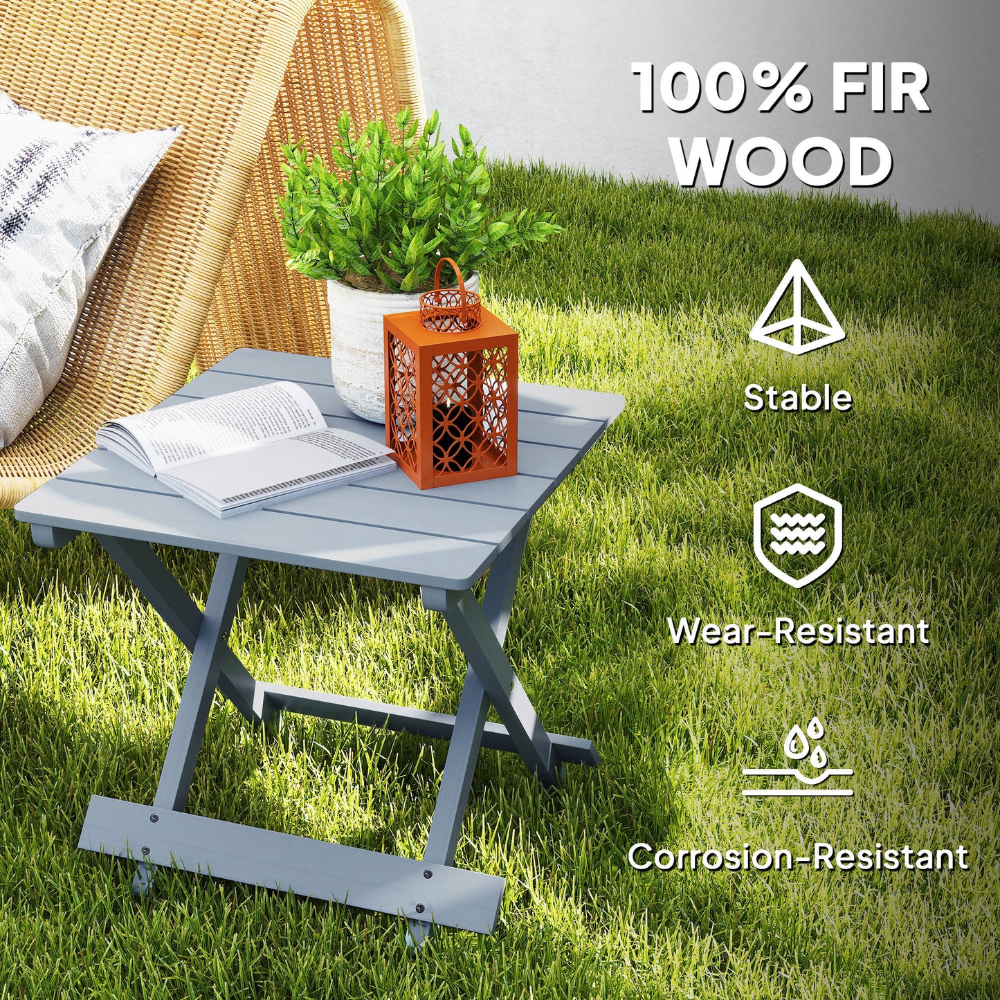 Wooden Folding Garden Table, Folding Side Table, Grey