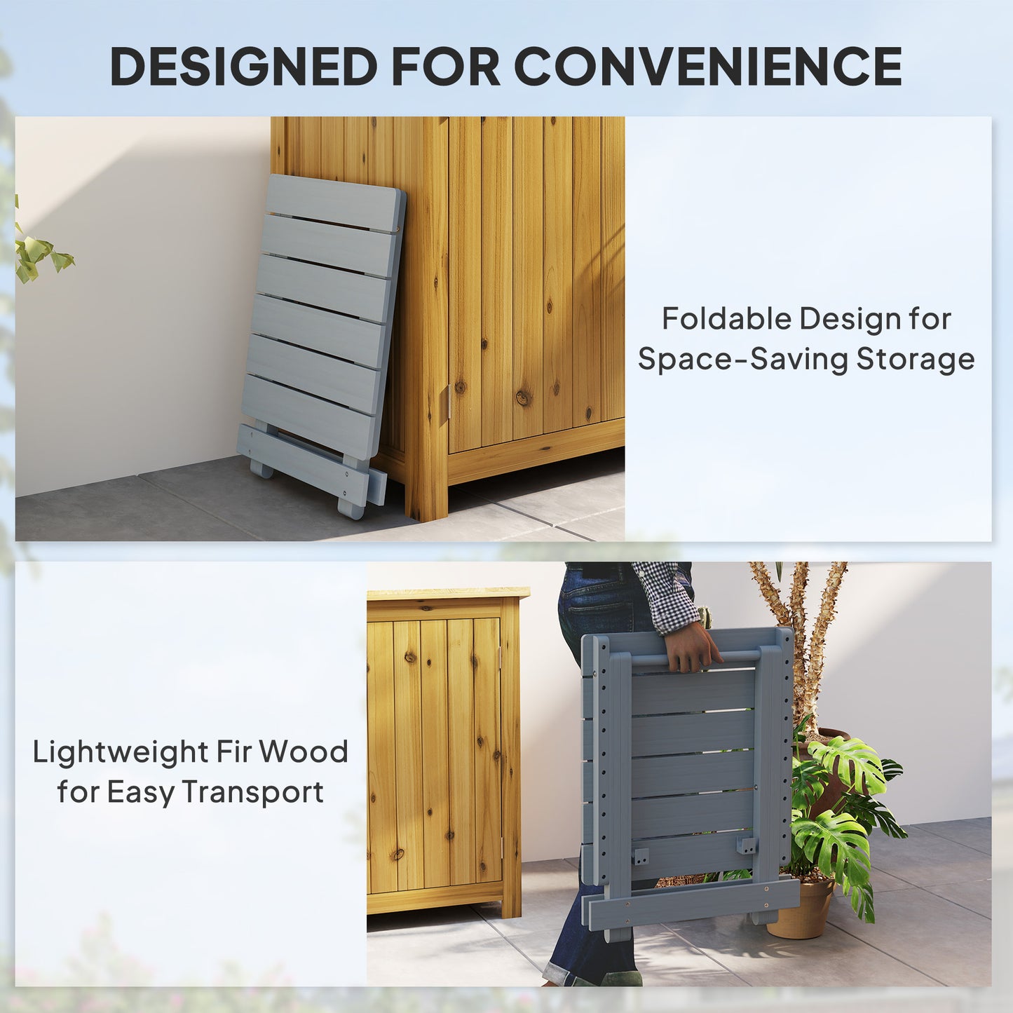 Wooden Folding Garden Table, Folding Side Table, Grey