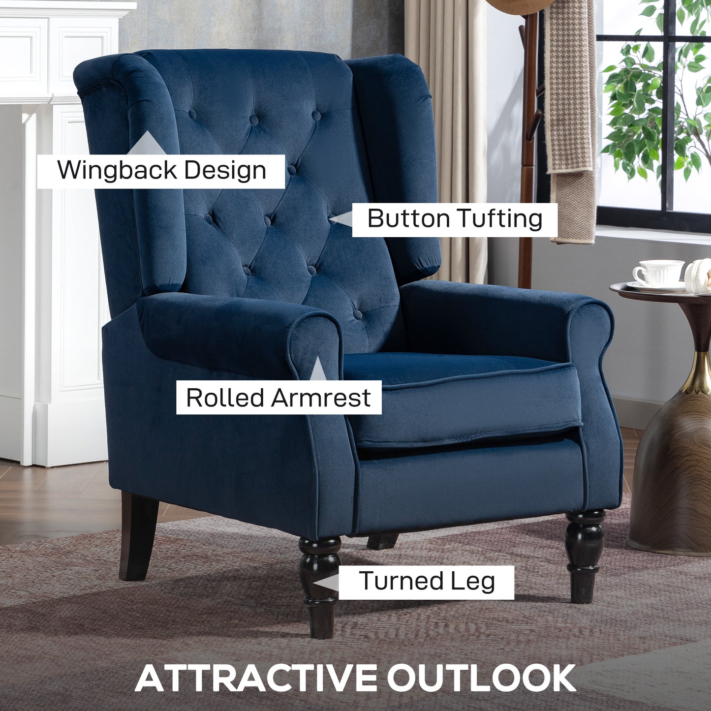 Accent Armchair Home Furniture Retro Tufted Club Fabric Dark Blue