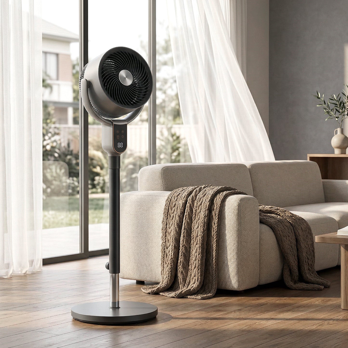 20 dB Silent Standing Fan for Bedroom, 42" Pedestal Fan with 70° Oscillating, 90° Vertical Tilt, 8 Speeds, Remote Control, 12H Timer, Adjustable Height, Child Lock, Grey