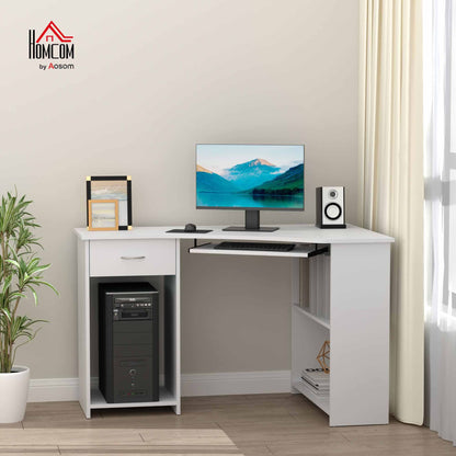 L-Shaped Corner Computer Desk w/ 2 Shelves Worktop Keyboard Tray White