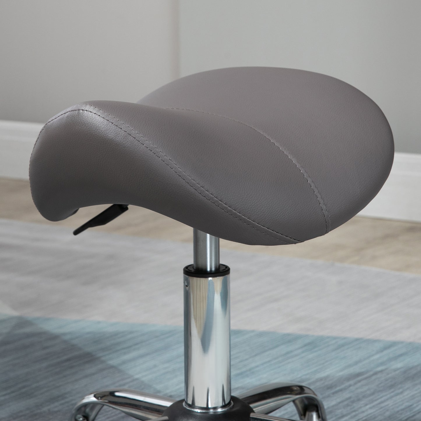 PU Leather Saddle Stool w/ Moulded Padded Seat Adjustable Height Grey