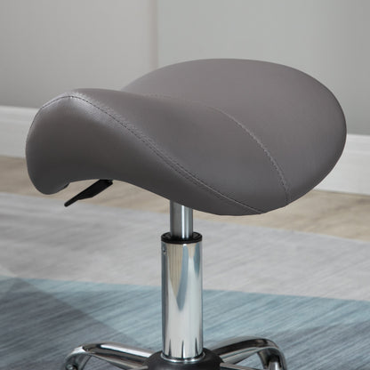 PU Leather Saddle Stool w/ Moulded Padded Seat Adjustable Height Grey