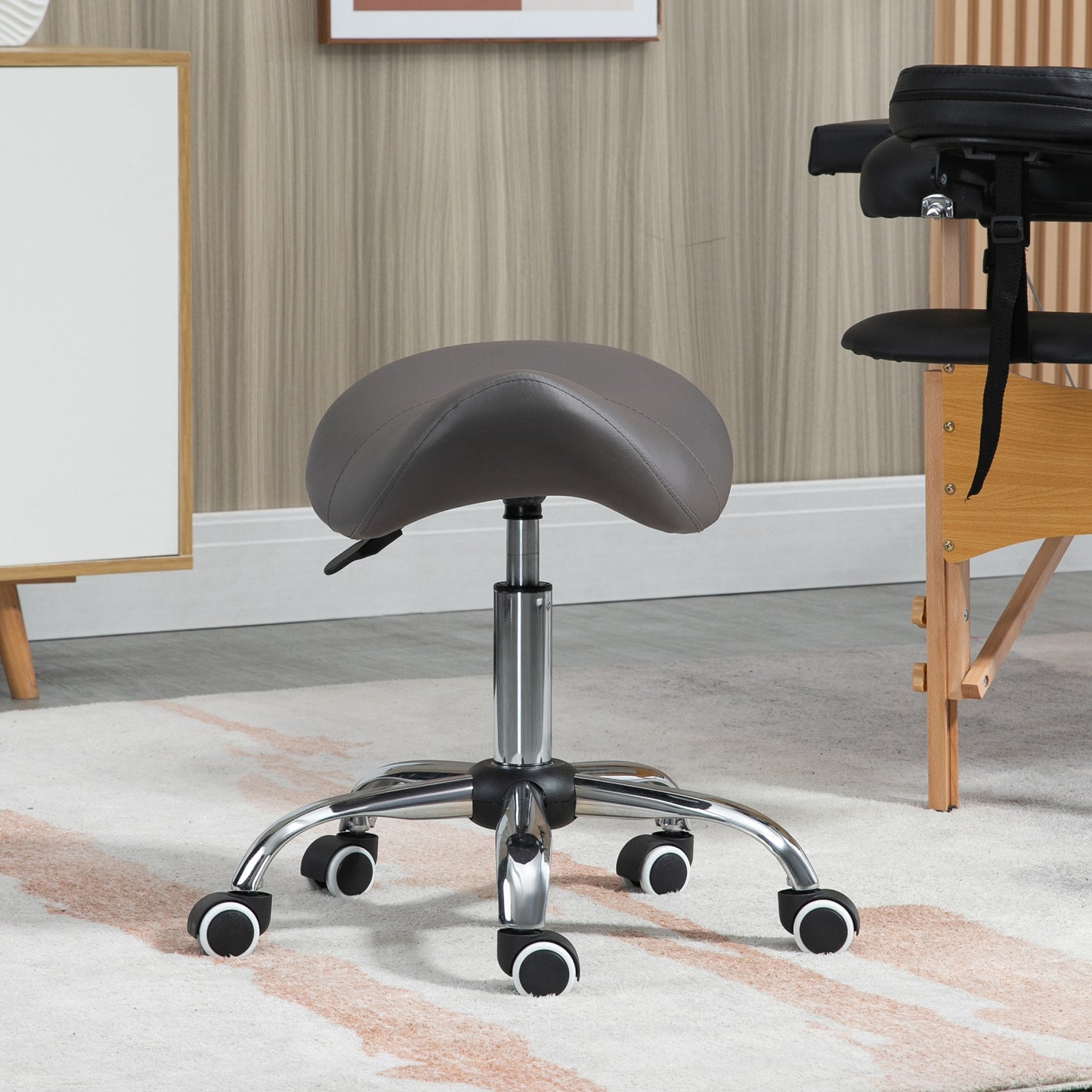 PU Leather Saddle Stool w/ Moulded Padded Seat Adjustable Height Grey