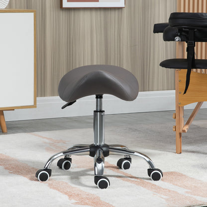 PU Leather Saddle Stool w/ Moulded Padded Seat Adjustable Height Grey