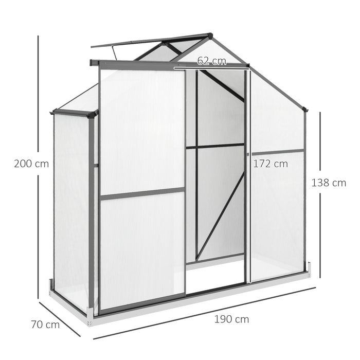 6 x 2.5ft Polycarbonate Greenhouse Walk-In Green House with Rain Gutter, Sliding Door, Window, Foundation, Grey