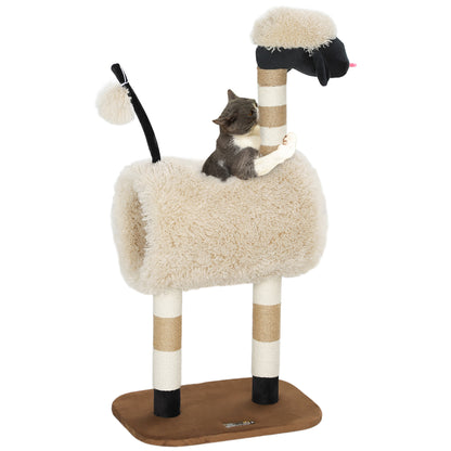 Cat Tree Sheep Design, 98 cm Multi-Level Cat Tower, Light Brown