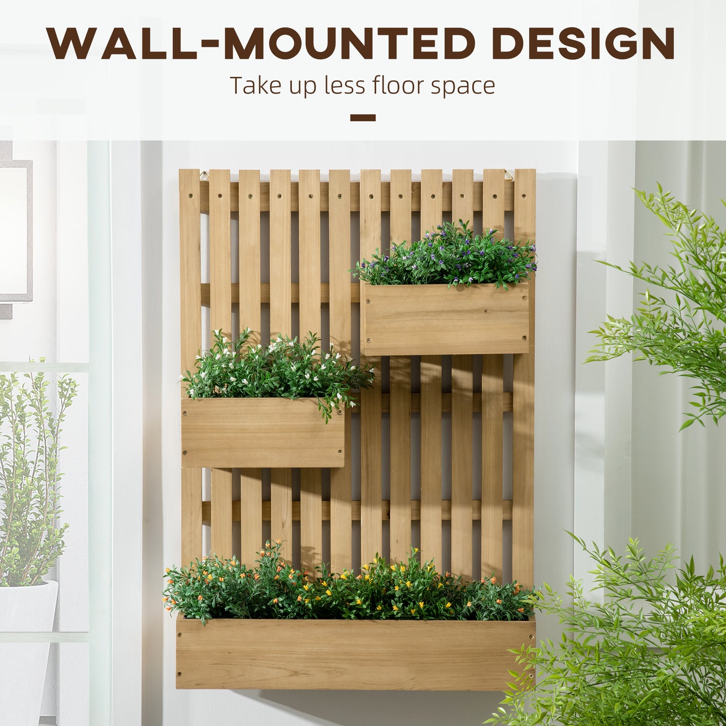 Wooden Garden Planters with Trellis Wall-mounted Raised Garden Bed