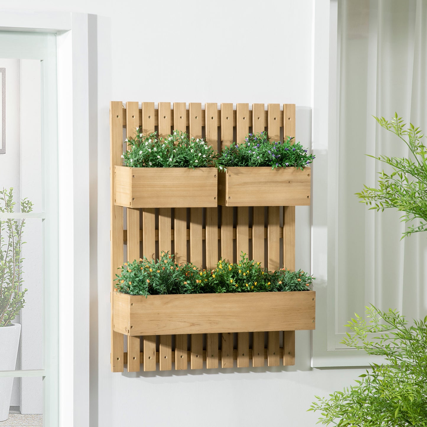 Wooden Garden Planters with Trellis Wall-mounted Raised Garden Bed