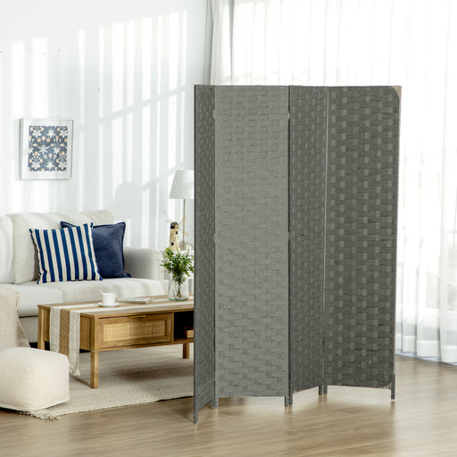 4-Panel Room Dividers, Wave Fibre Freestanding Folding Privacy Screen Panels, Partition Wall Divider for Indoor Bedroom Office, 170 cm, Grey