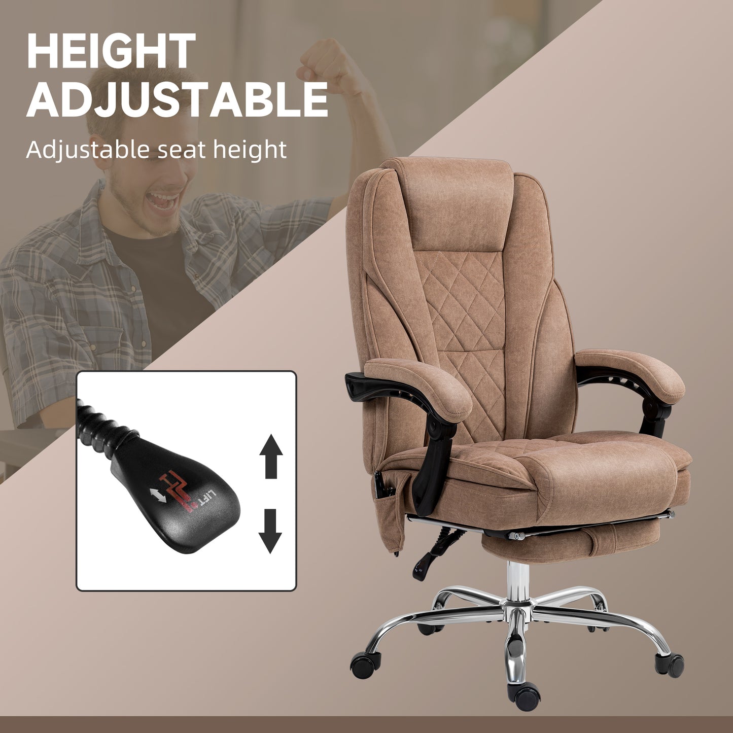 Massage Office Chair, Heated Reclining Desk Chair, Brown