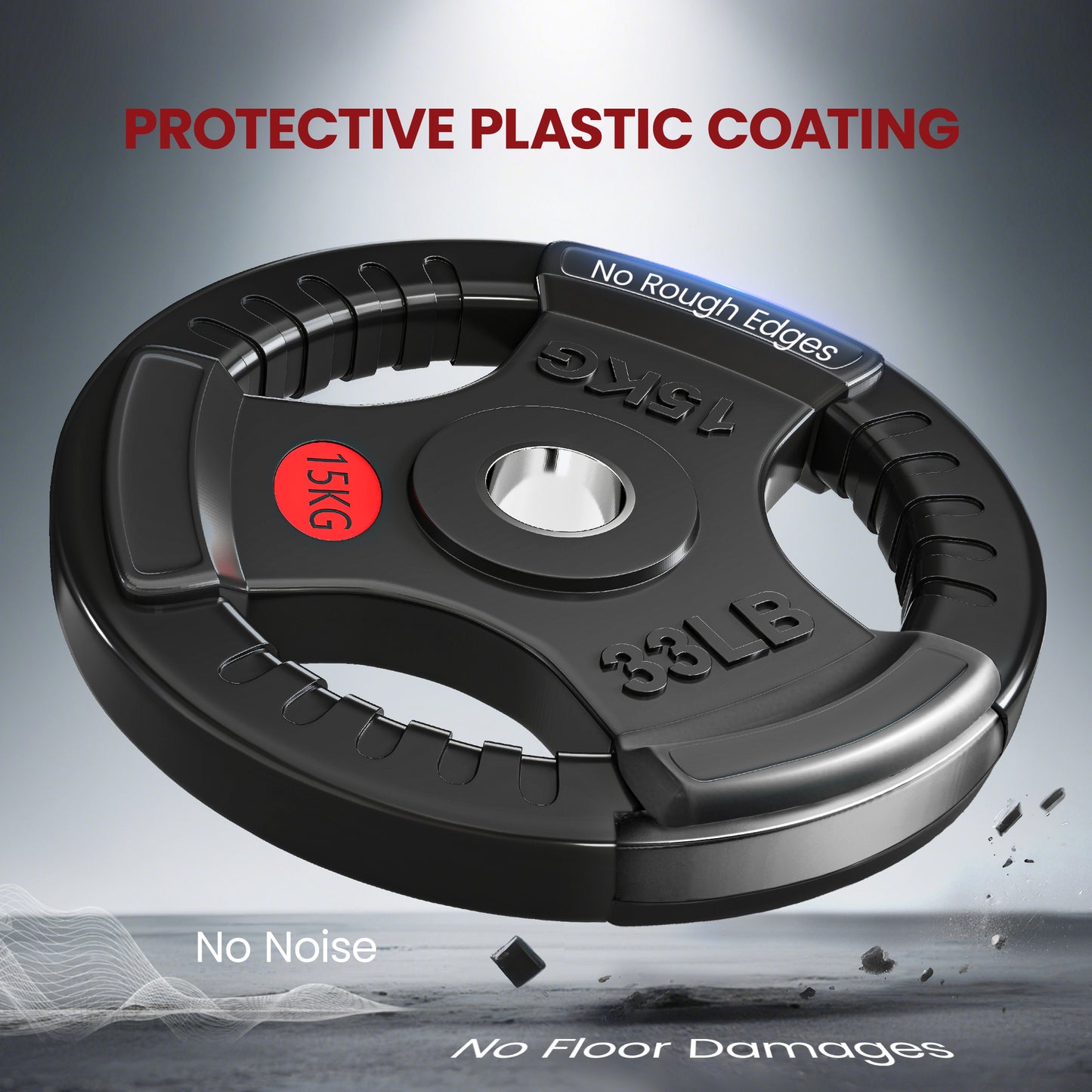 2 x 15kg Olympic Weight Plates, Weight Plate Discs with Tri-Grips