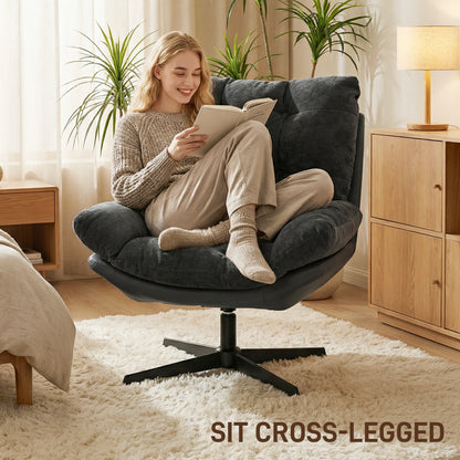 Accent Chair with Footstool, Modern Swivel Lounge Chair, Dark Grey