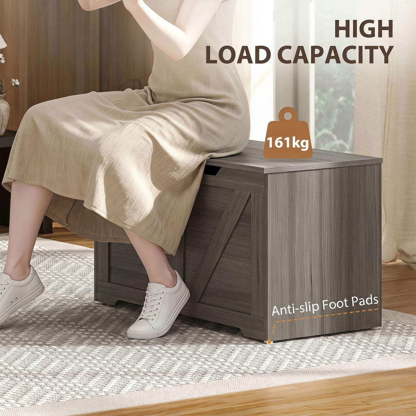 Storage Trunk for Living Room, with Safety Hinges, 100cm, Dark Grey