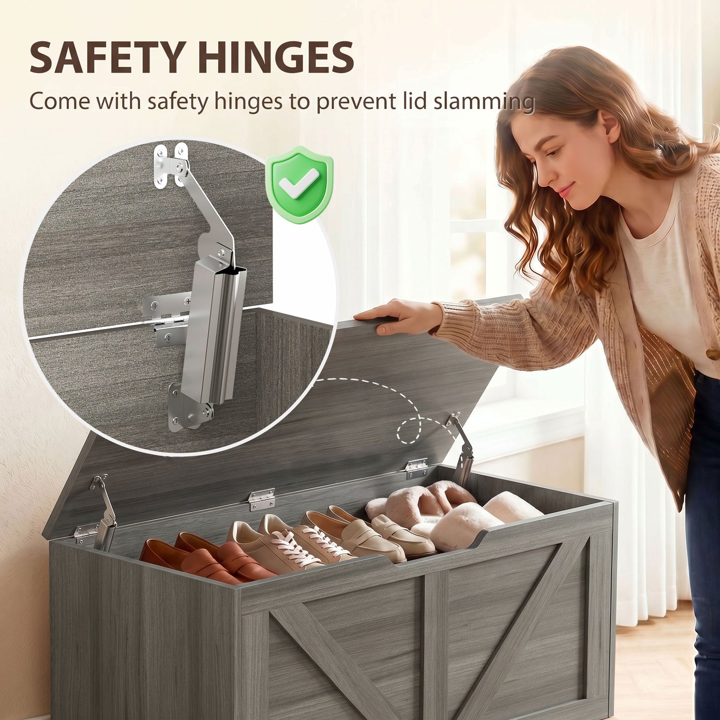 Storage Trunk for Living Room, with Safety Hinges, 100cm, Dark Grey