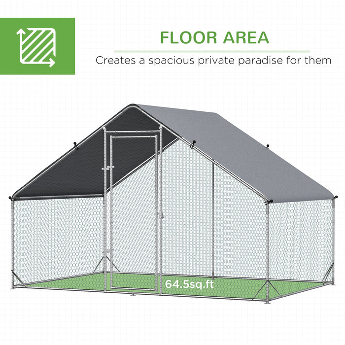 Walk-In Chicken Run, Galvanized Chicken Coop Hen Poultry House Cage Rabbit Hutch Pet Playpen Backyard w/ Water-Resist Cover, 3 x 2 x 2m