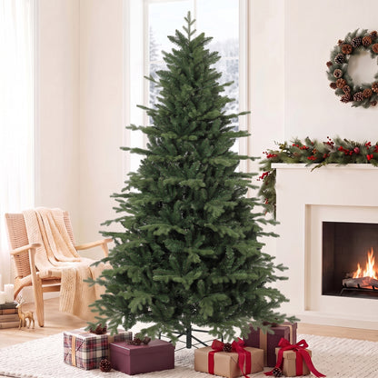 7 Ft Artificial Christmas Tree with Metal Base, Hinged Branches