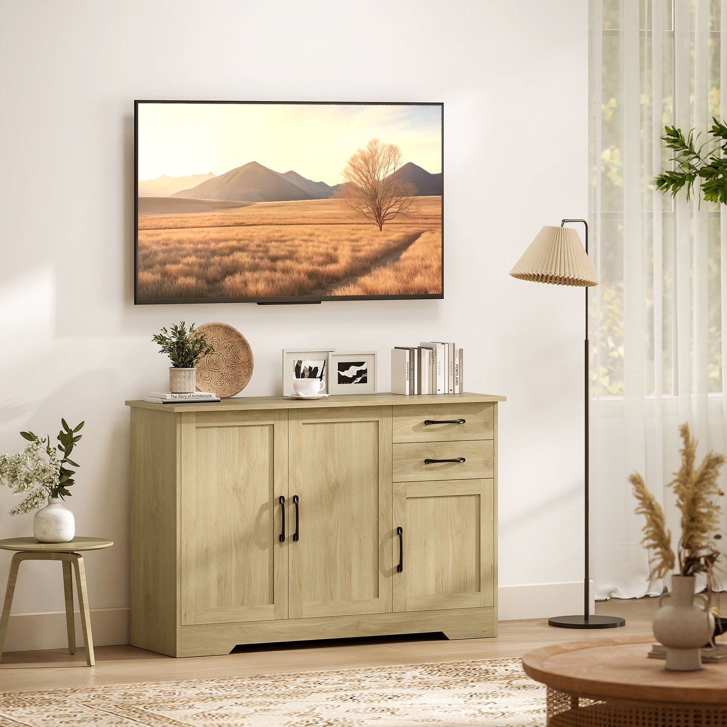 Sideboard with Soft-Close Doors, Modern Storage Cabinet Natural