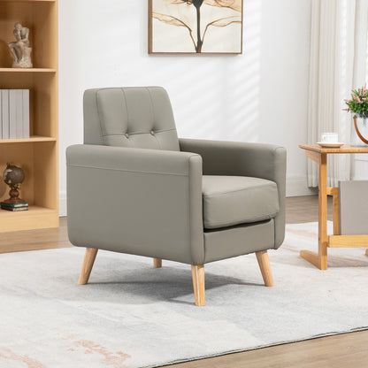 Modern Accent Chair, Tufted Living Room Chairs, PU Leather Armchair for Bedroom, Home Office, Grey